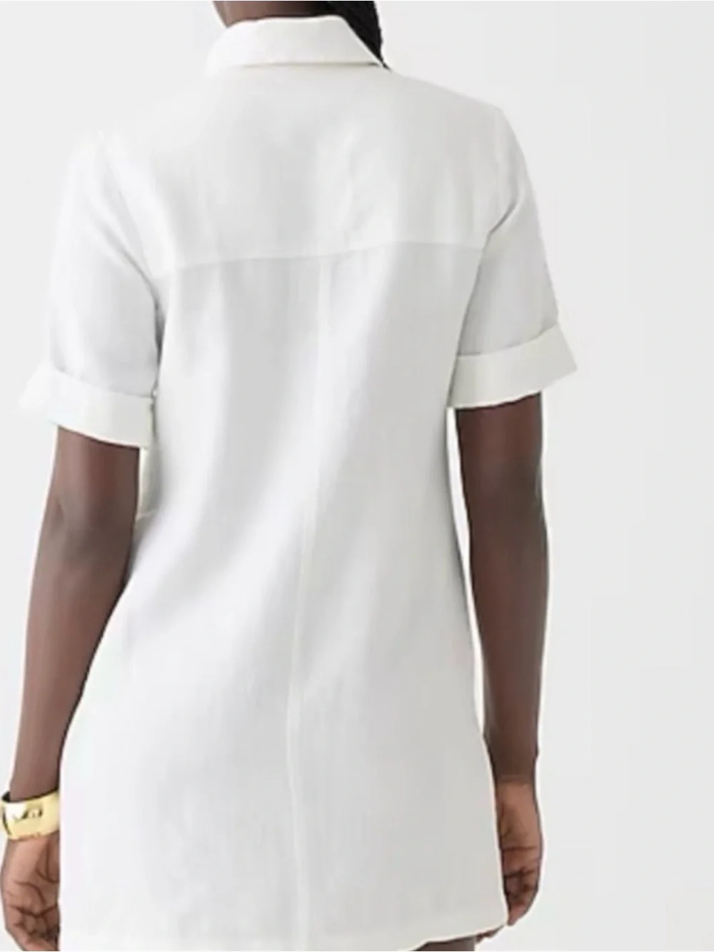 NWT J. Crew White Short-Sleeve Linen WhiteUtility Dress with Gold Buttons, Sz 10 - Picture 2 of 10